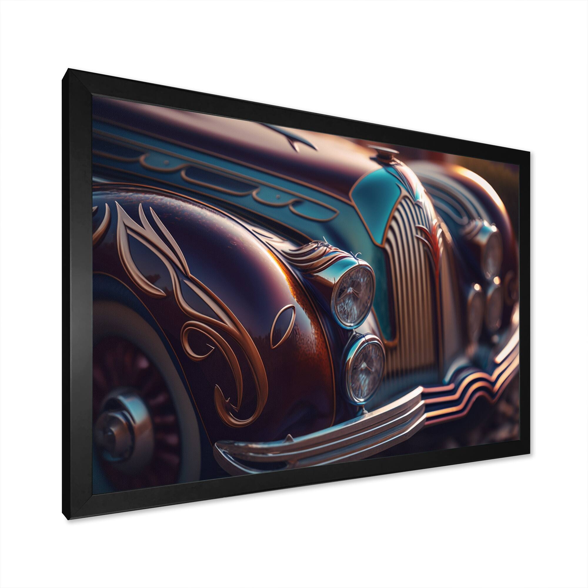 Designart "Closeup Of Classic Retro Car VI" Retro Car Framed Art Print